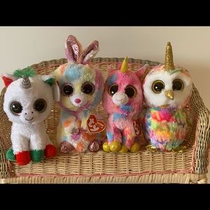 Set of  4 New TY Glitter Beanie Boos Candy Cane, Fantasia,  Enchanted and Bloomy
